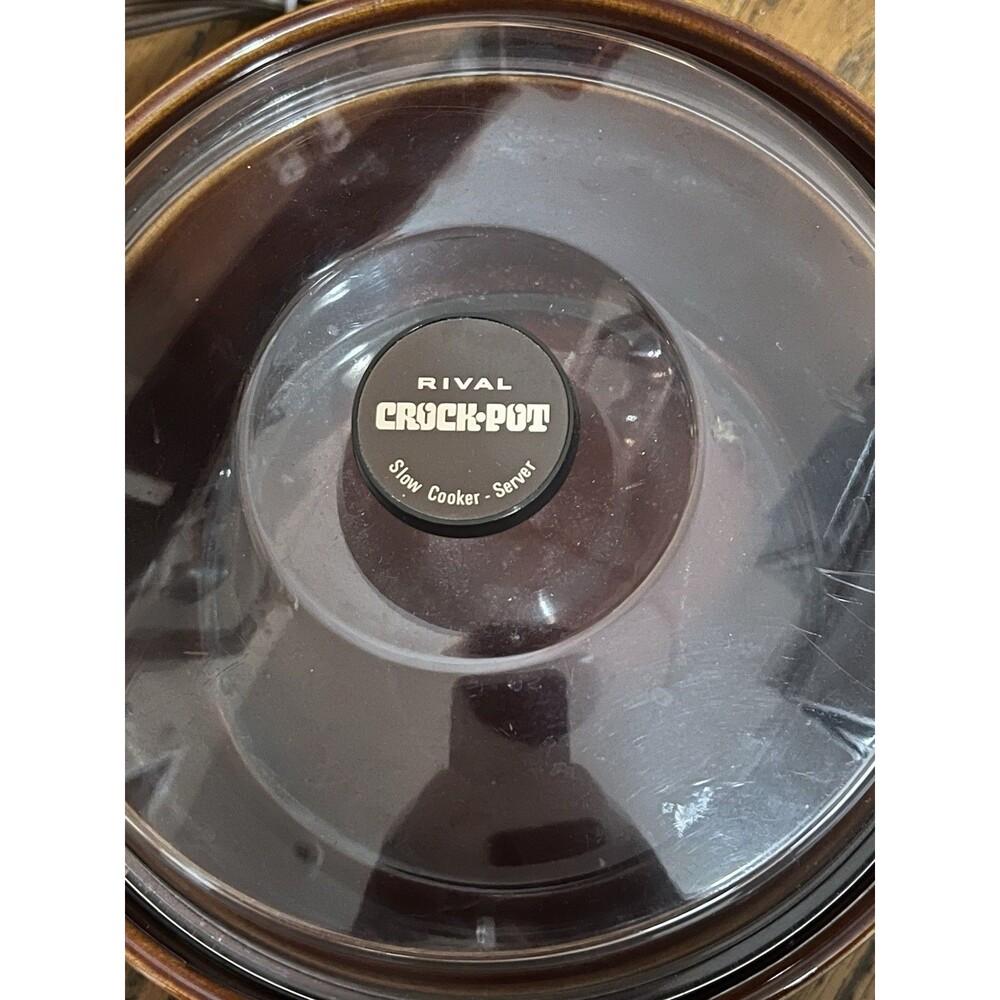 Vintage Rival 4 Quart Crock Pot SH-1 6 AMPS Rare Design Brown Insert With Lid - Picture 4 of 6